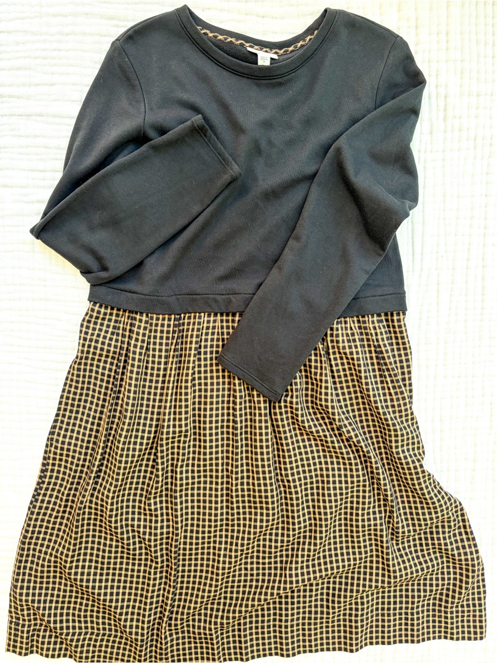 J Jill Mixed Media Midi Dress Black Camel Check Long Sleeve NWT Medium - Picture 1 of 9
